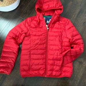 HBC Stripes Womens Red Puffer Jacket Size M